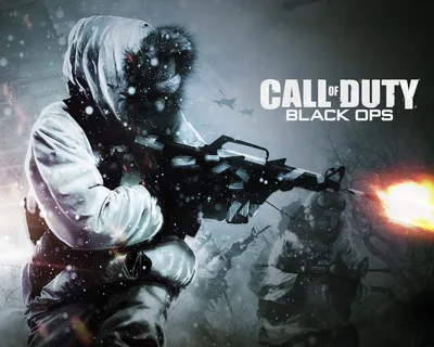 A snow-camouflaged soldier fires right out of frame, muzzle flash lighting the falling snow, with the Black Ops title stacked in the upper right corner.