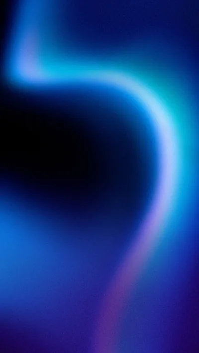A neon cyan ribbon snakes down the right side of a deep blue field, the lower left sinking to black for OLED contrast.