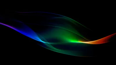 Thin ribbons of blue, green and orange light sweep across the lower half of a black frame, leaving the top clear.