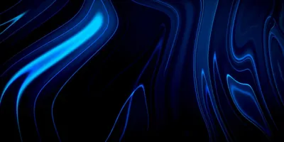 A digital liquid-marble design where one bright cobalt streak curves down the left and thinner lines trace the right, most of the frame flat black.