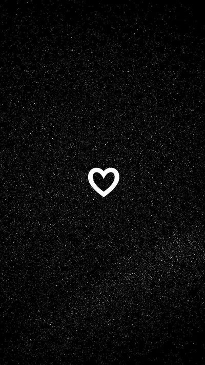 A thin white heart outline sits just above centre on a grainy black field, the rest of the frame left empty and dark.