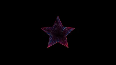 A five-point star drawn in fine pink and blue filament lines floats alone on true black, all four corners of the frame left completely empty.