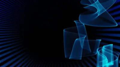 Glassy blue sheets fold and stack down the right side, set against a radial pattern of thin stripes fanning out from the dark centre.