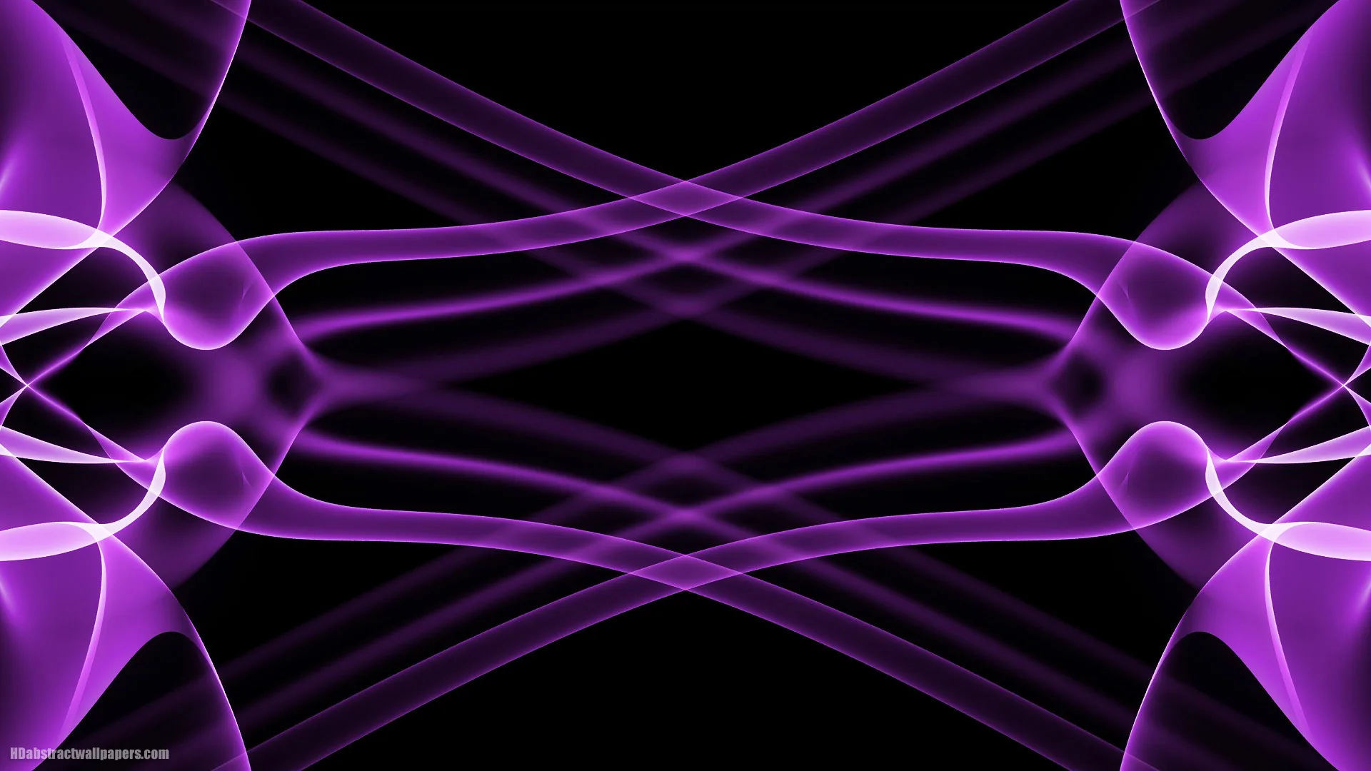Violet ribbons of smoke stretch across the frame and mirror each other left to right, crossing over an unlit black centre.