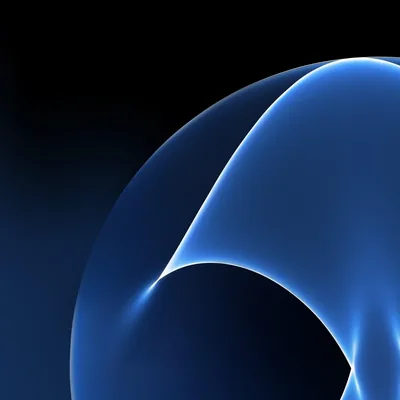 Thin white-edged curves swoop into a sphere shape in the lower right of a black square, the top third fully dark so any clock stays readable.