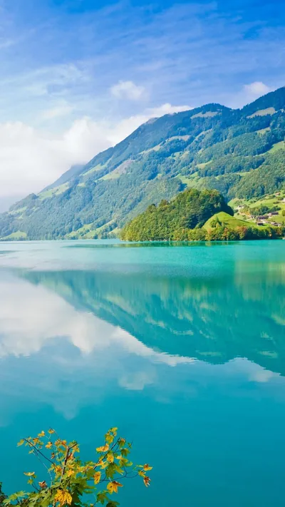 Milky turquoise water fills the lower two-thirds of this portrait frame, its surface smooth enough that app icons stay legible over the reflection.