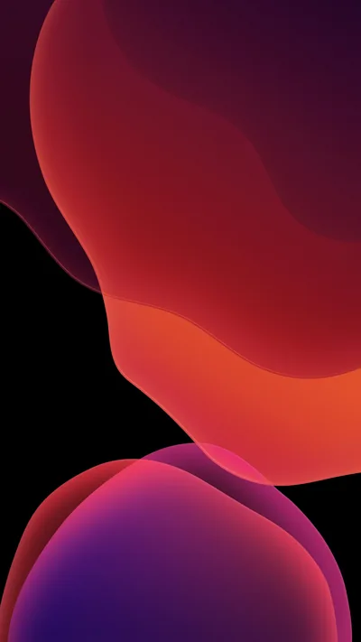 Rounded blobs of crimson, orange and violet drift down from the top edge in the iOS stock style, leaving the right side black for icons.