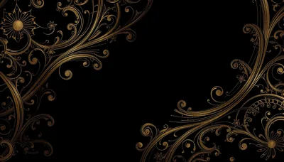 Ornate gold filigree curls in from the top left and bottom right corners, leaving the middle of the frame empty.