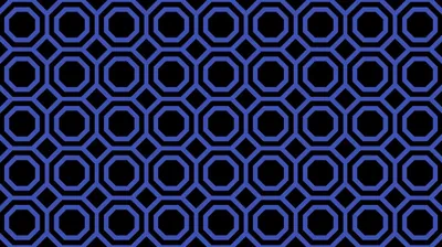 Double-outlined octagons repeat in flat rows with small diamonds between them, every cell interior left solid black in a print reminiscent of hotel carpet.