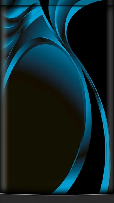 Ribbons of teal curl around a tall black hollow at the centre, leaving a wide dark opening where widgets and icons stay readable.