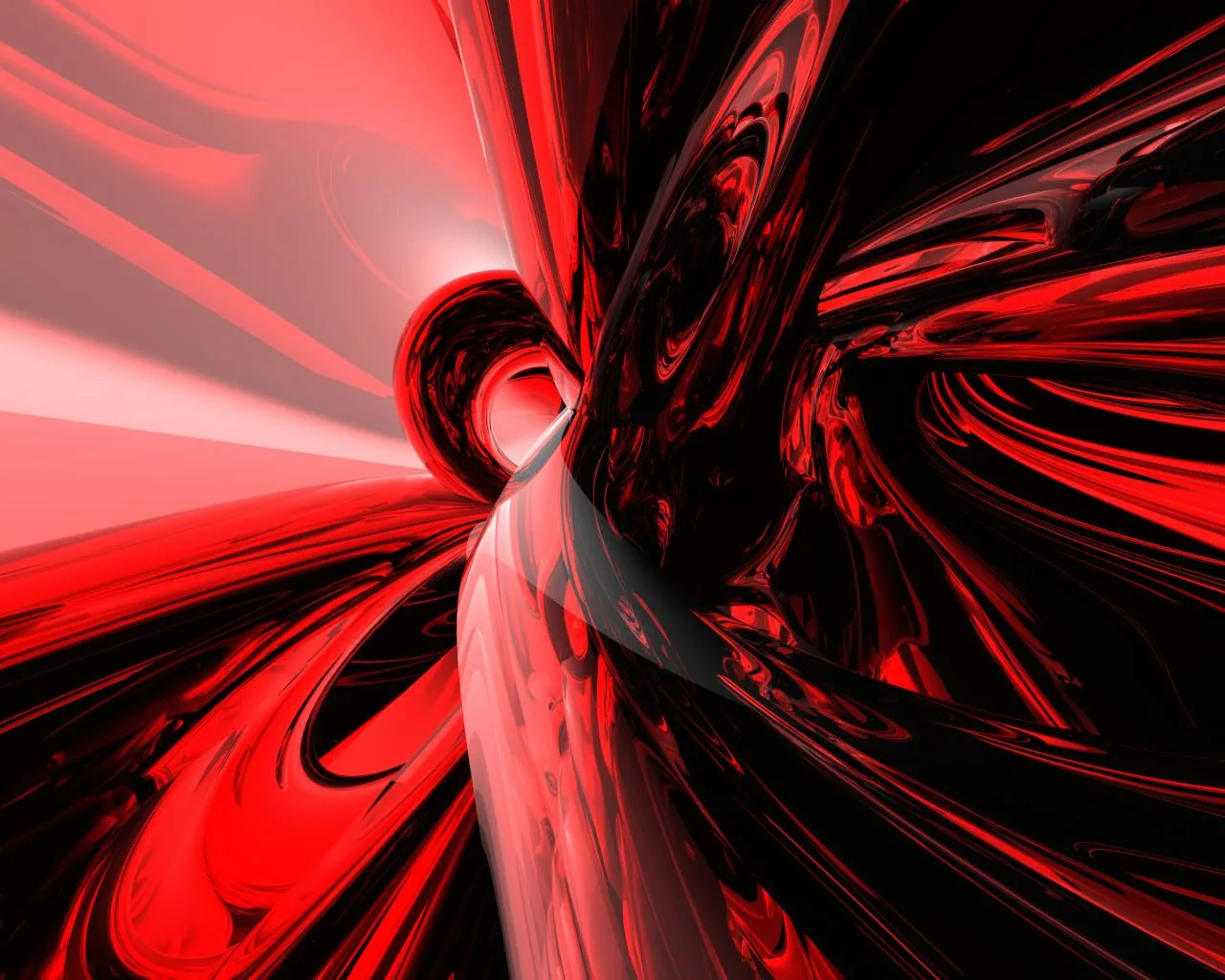 Molten red shapes twist around a dark core, the highlights sharp where the surfaces curve toward the light.
