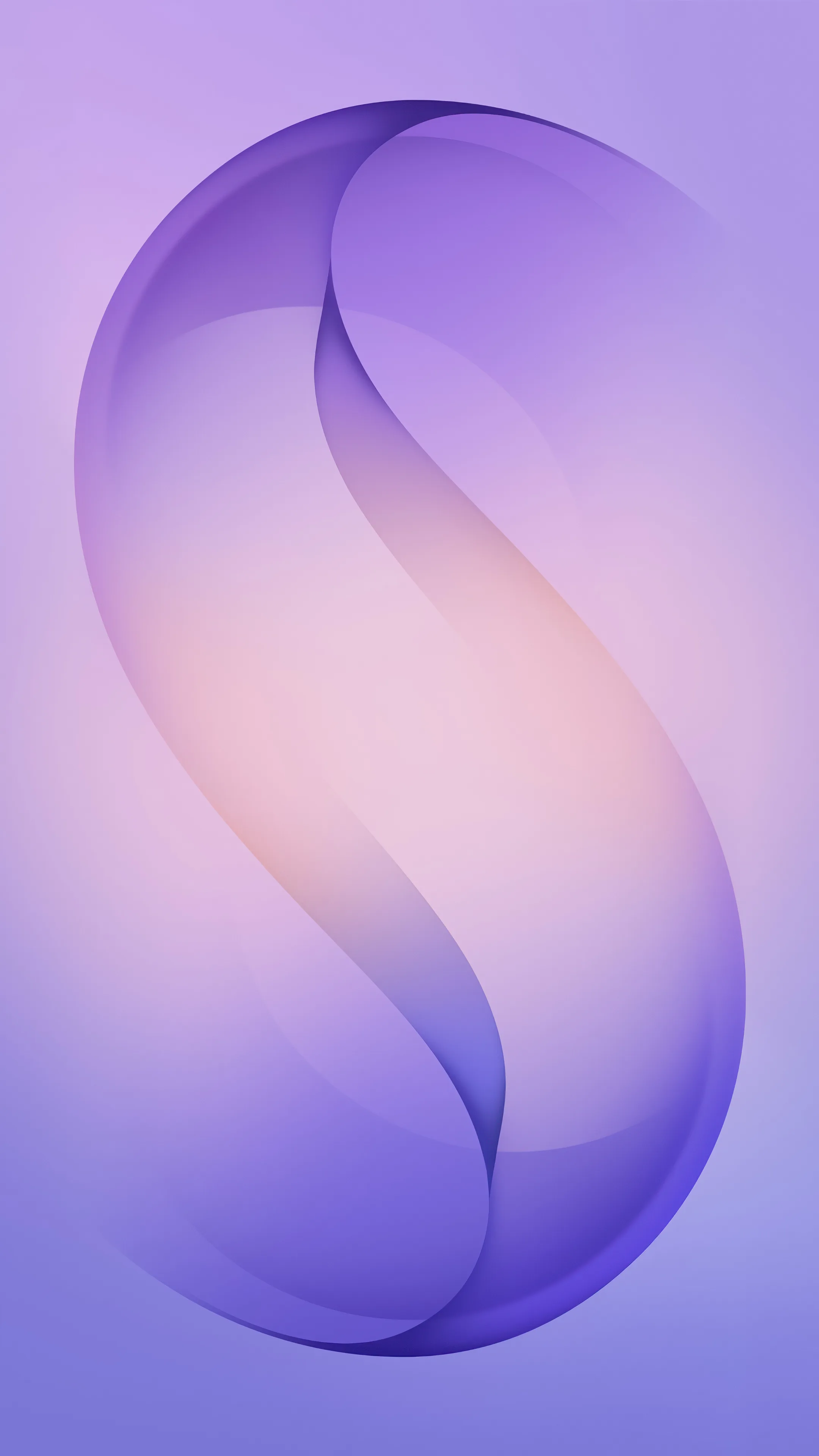 Two translucent petals cross into a soft S at centre on an even lavender field, pale enough that a white clock loses contrast near the top.
