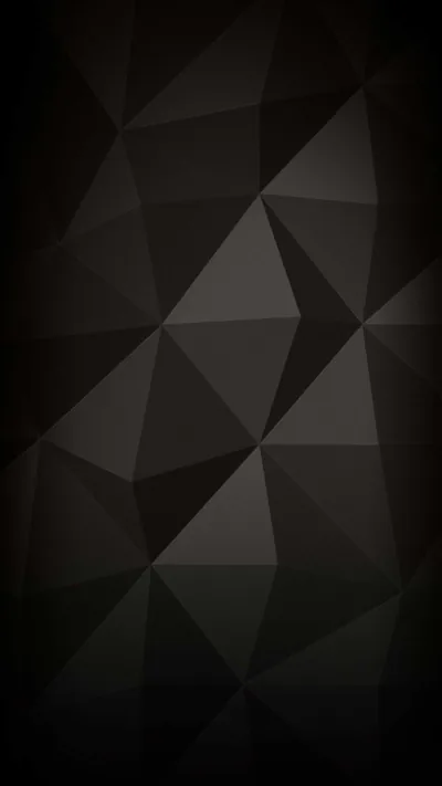 Faceted triangles tile the tall frame in shades of charcoal, the palest facets clustered near the centre while the edges drop to black.