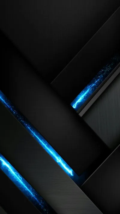 Brushed grey panels overlap on a diagonal, and the gaps between them are filled with glittering blue light running corner to corner.