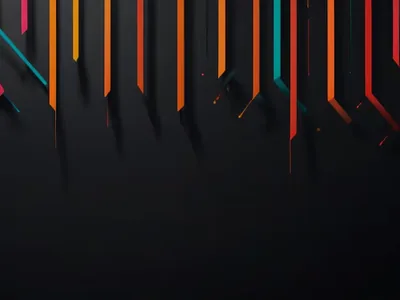 Orange, red and teal bars drop from the top edge at sharp angles, casting soft shadows on charcoal, the lower two-thirds left plain for a clean desktop.