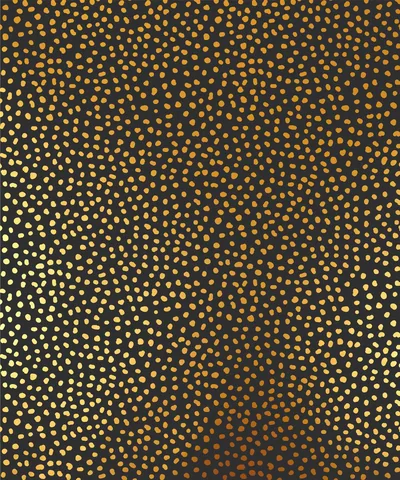 Hand-painted gold dots speckle a deep green-black field, spaced loosely enough that the dark ground still carries most of the frame.