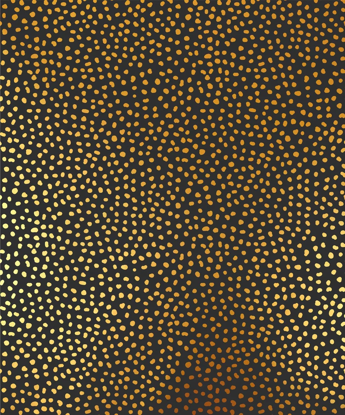 Hand-painted gold dots speckle a deep green-black field, spaced loosely enough that the dark ground still carries most of the frame.