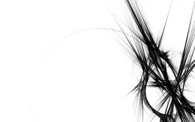 Fine black filaments burst out of the right edge and trail a faint circle across an otherwise clean white field.