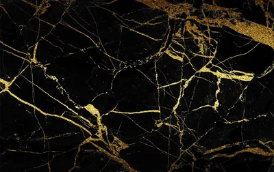 Gold veins branch across a polished black marble surface, the widest fracture crossing near the middle with fine cracks spreading to the corners.