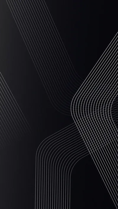 Dozens of thin white pinstripes bend through rounded corners across a near-black field, subtle enough that app icons and the clock stay legible anywhere.