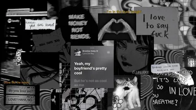 Screenshots, chat bubbles and handwritten lines tile a dark board, a hand-drawn heart shape sitting near the top centre.