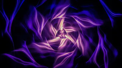 Violet and cream silk-like flames spiral around a glowing core set slightly left of centre, all four corners sinking to near black.