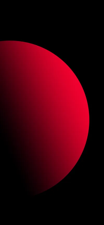 A vast red sphere fills the left of the frame and falls into shadow toward its edge, the rest of the screen left pure black.