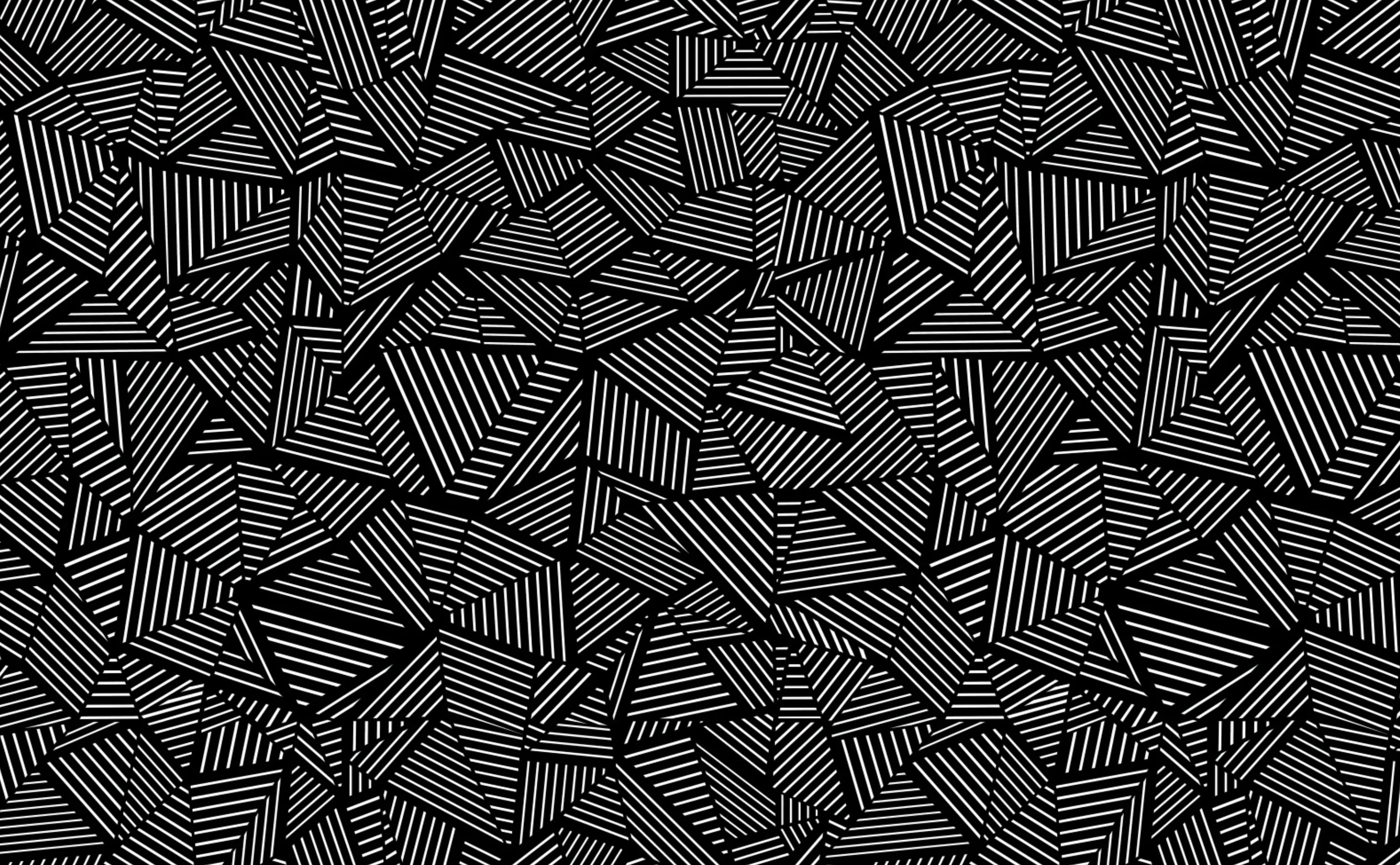 Hundreds of overlapping triangles filled with fine hatch lines tile the whole surface, a dense geometric pattern with no clear focal point.