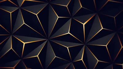 Faceted black triangles outlined by thin seams of glowing gold — most of the frame stays near-black, easy on OLED screens.