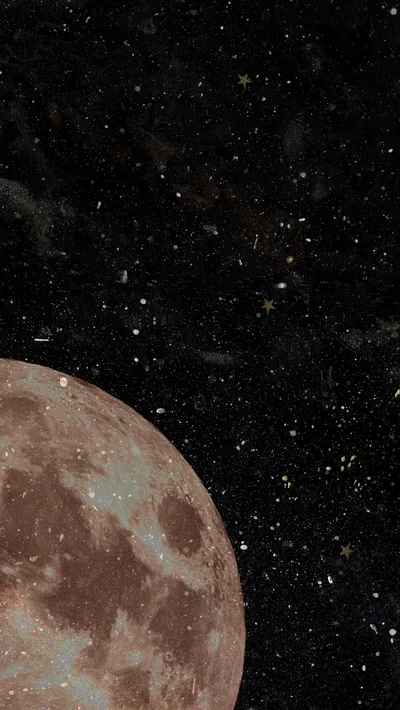 A dusty rose moon slides into the lower-left corner of a dense white star field, leaving the upper right clear for the status bar.