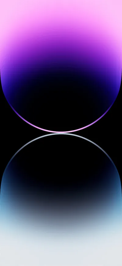 A purple orb glows at the top of the frame and repeats as a cooler blue reflection below, the two separated by a bright hairline.