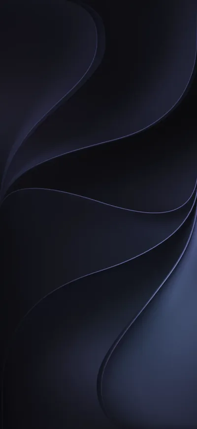 Deep navy folds sweep from the top corner down to the base, each ridge catching a thin blue highlight while the hollows stay near black.