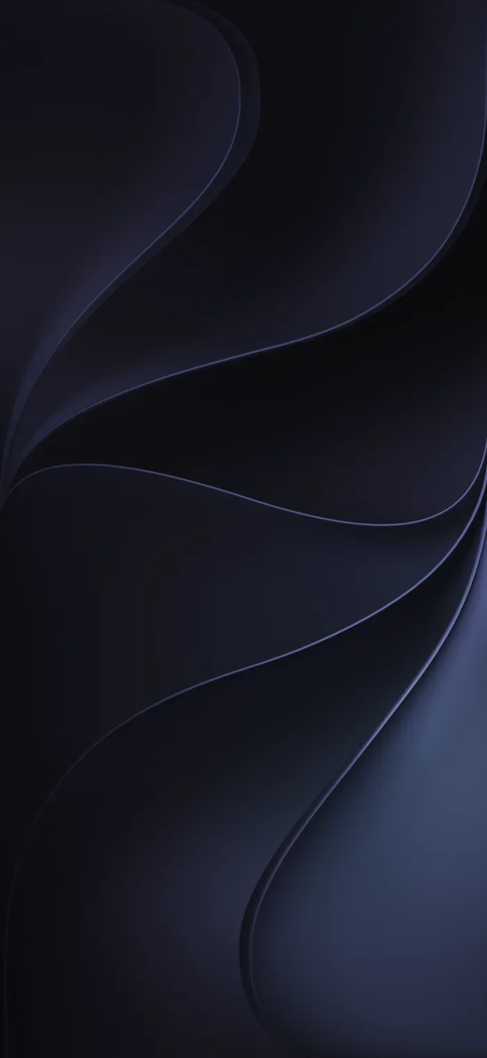 Deep navy folds sweep from the top corner down to the base, each ridge catching a thin blue highlight while the hollows stay near black.