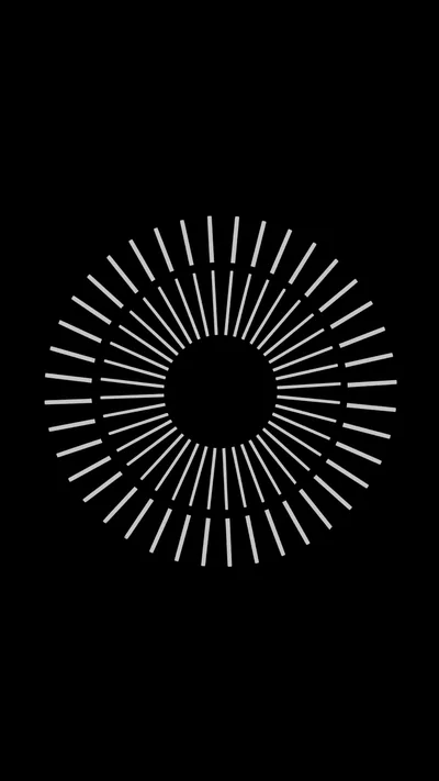 Short white strokes radiate outward in a ring, leaving a black disc at the centre and empty black beyond the outer edge.