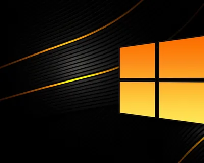 The Windows flag glows amber against black diagonal pinstripes, thin orange light trails sweeping the left half while the logo sits right of centre.