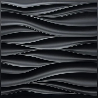 Moulded PVC panels ripple across the frame in soft horizontal waves, each crest catching a thin grey highlight against the matte black.