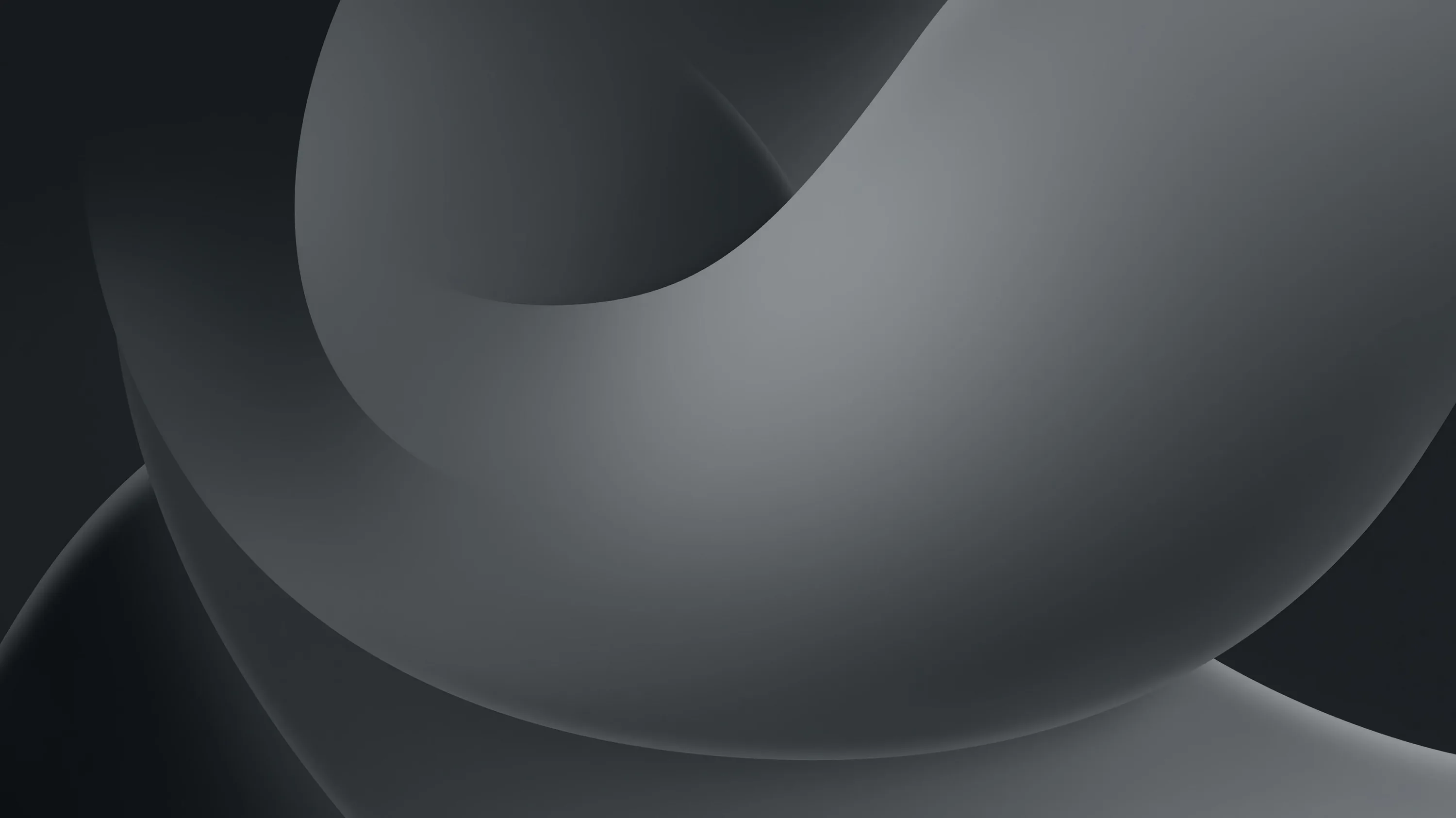 A single sculpted band loops over itself in soft grey gradients, the corners slipping into shadow around the bright curve at the centre.