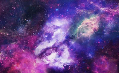 Washes of violet and white gas bleed into one another like wet paint, a pale green pocket opening near the top right.