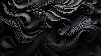 Deep spirals and curling ridges cut into a matte black surface, raking side light catching the ridge tops and leaving the grooves in shadow.