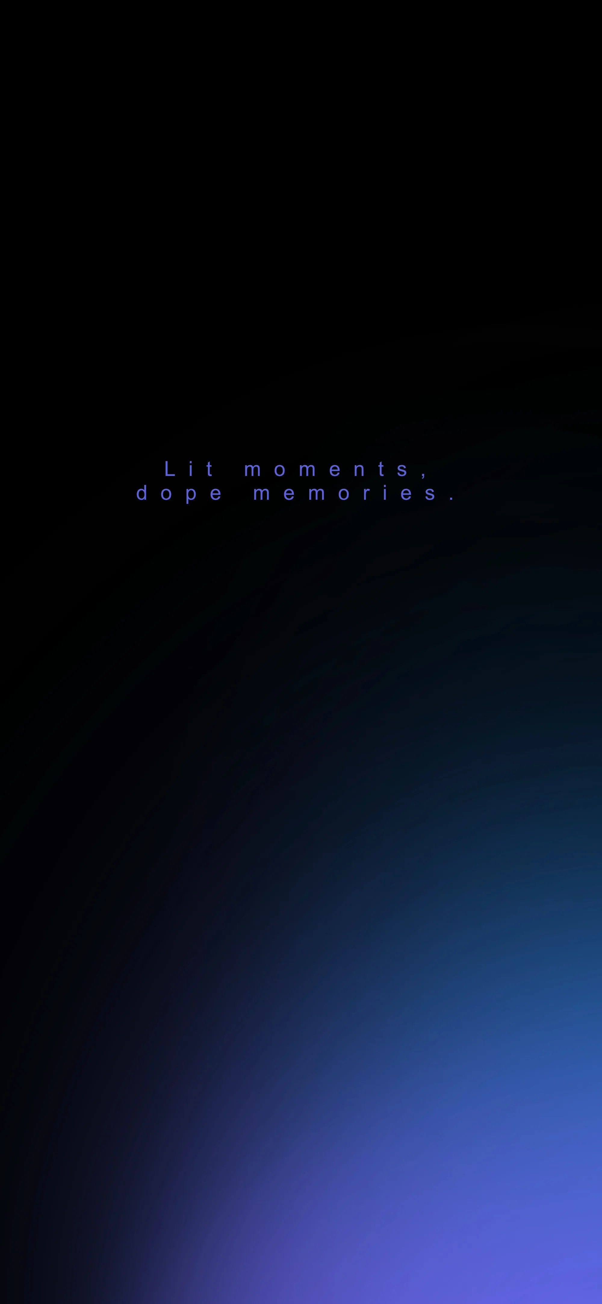 Mostly black with a blue and violet gradient creeping up from the bottom right, and a small line of faint lettering set near the middle.