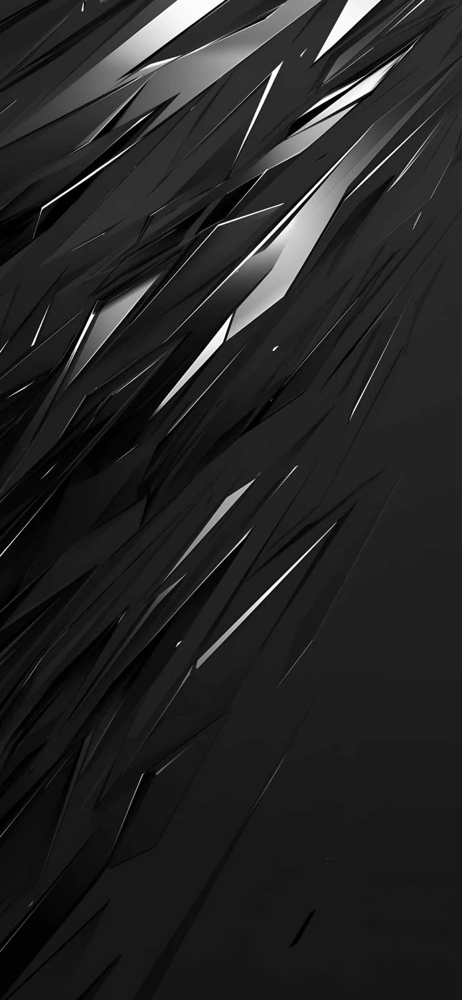 Sharp slivers of dark glass angle across the frame from the top corner, each one edged with a thin white highlight.
