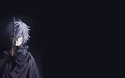 A pale-haired boy in a dark cloak holds a sword at the far left edge, the remaining three quarters of the frame near-solid black.