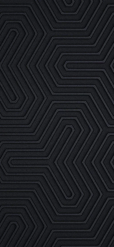 Raised hexagonal maze lines wind across matte black, catching just enough light along their edges to give the surface depth.