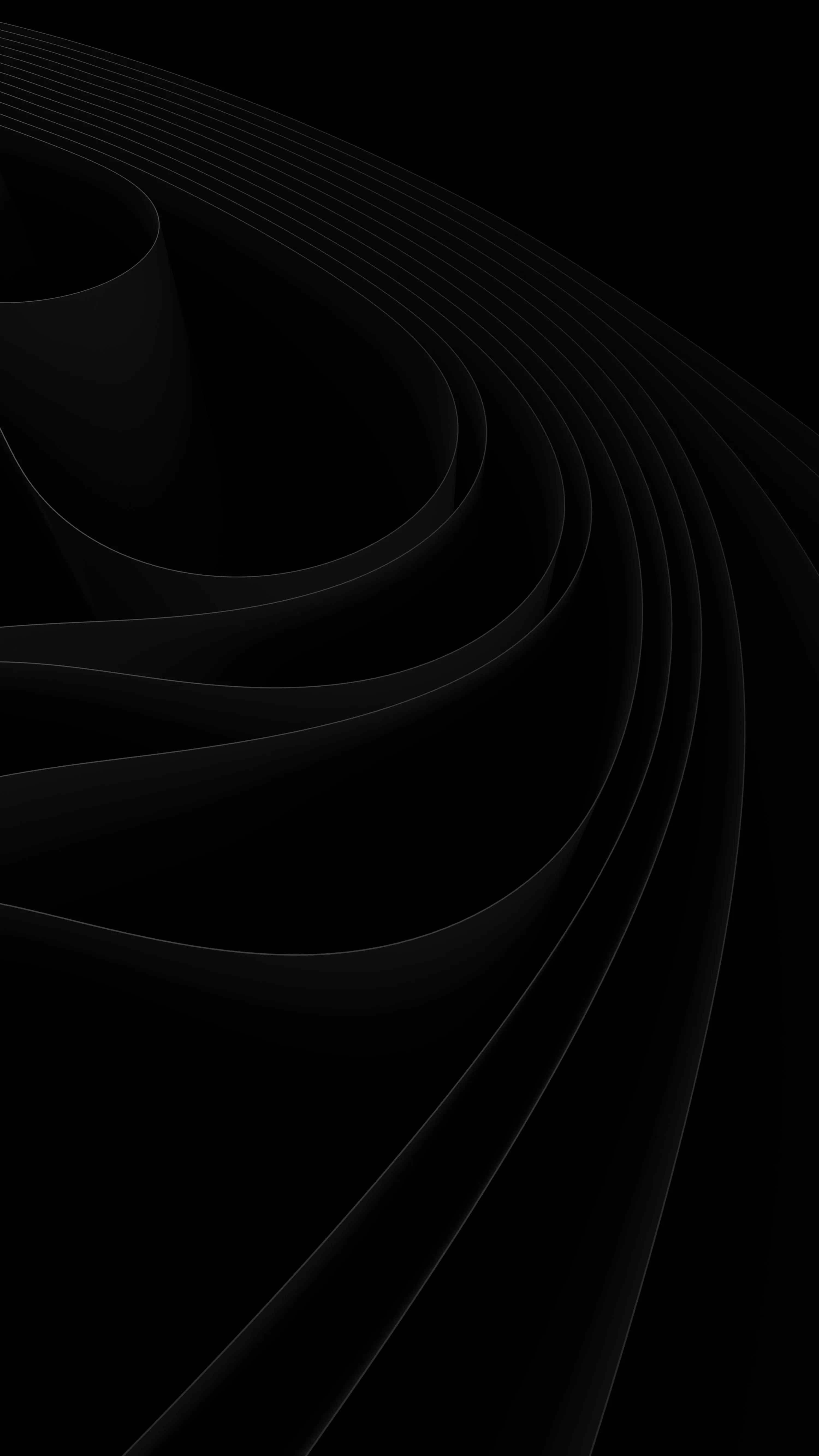 Smooth folds of dark material sweep across the frame in a 3D render, edges catching just enough grey light to read as shape.