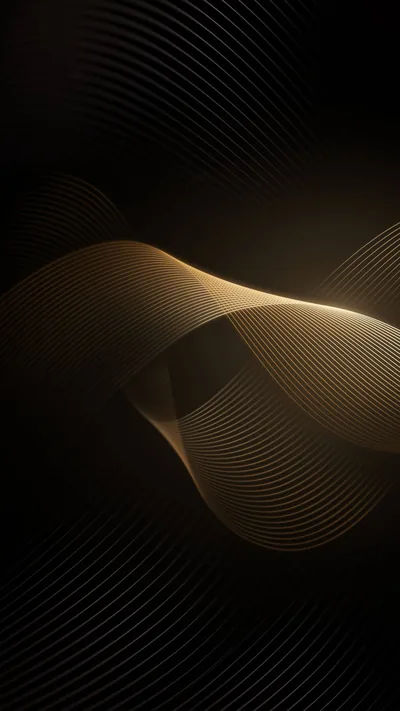 Bundled gold lines sweep across the black frame in a folded wave, brightest where the strands bunch together in the middle.