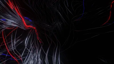 Fine strands of light fan out like brushed fibre, mostly white with red and blue threads running through the left half.