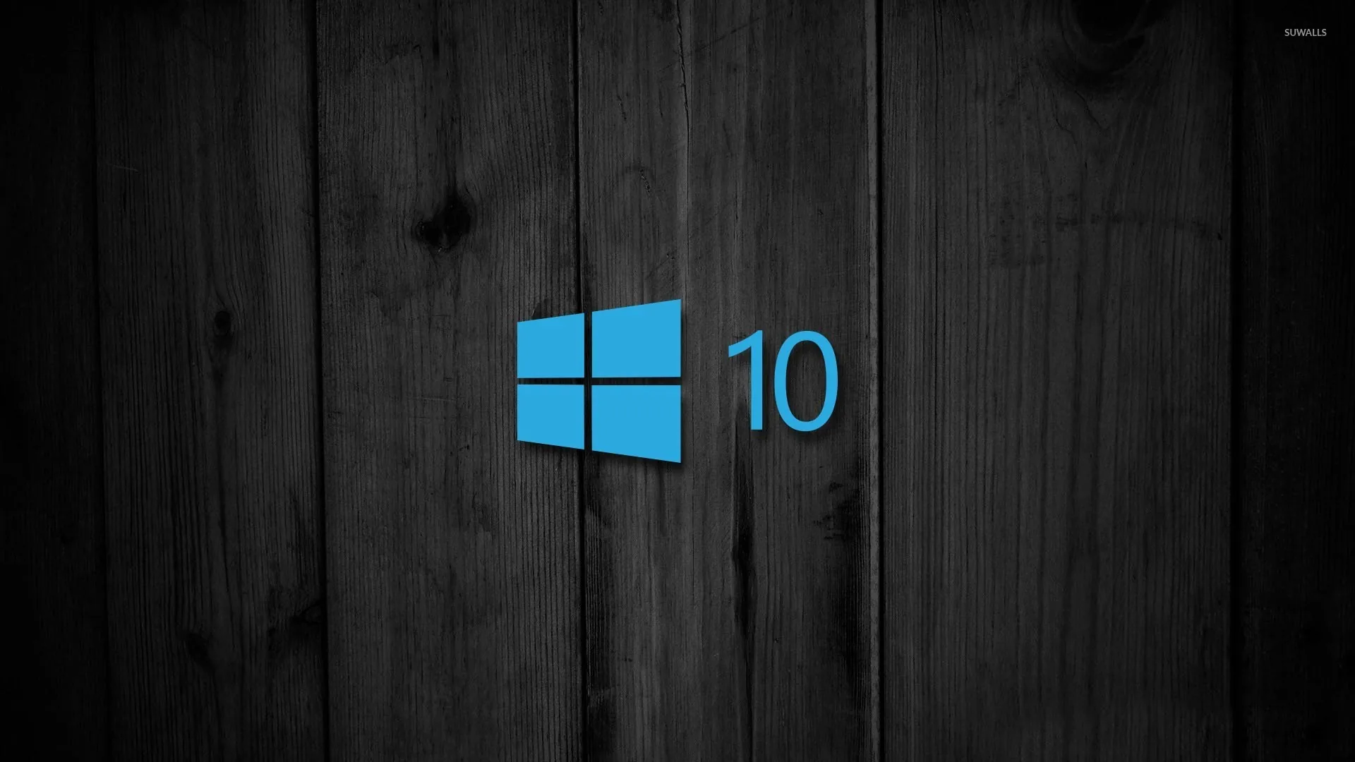 The blue logo and the number 10 sit on vertical grey-black boards, the grain and plank seams still readable behind them.