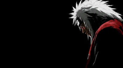 An old ninja with long white spikes and a red collar looks off to the right, half the frame left in solid black for icons.
