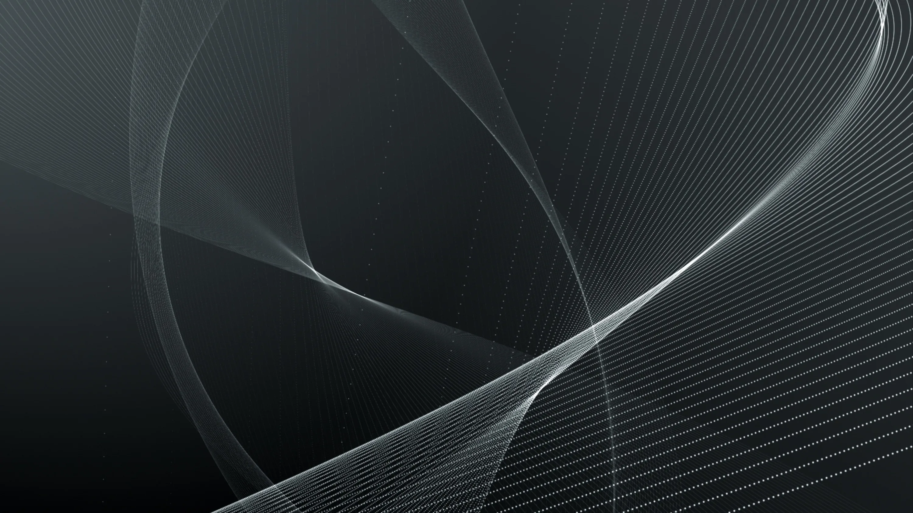 Fine grey lines bend into overlapping arcs across a charcoal field, densest in the lower right corner.