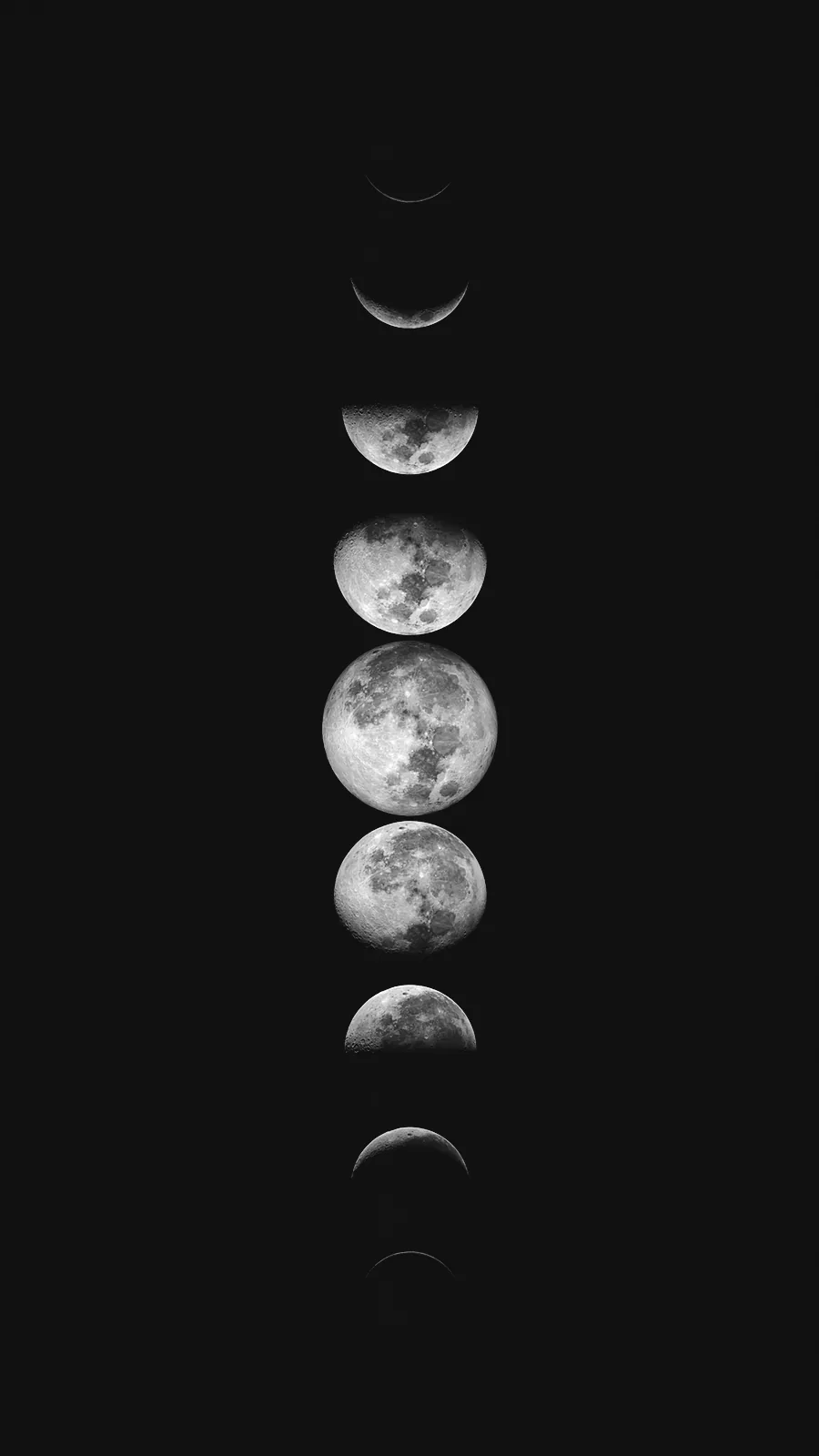 A column of lunar phases runs down the middle from crescent to full and back, both side thirds left black so app icons stay readable.